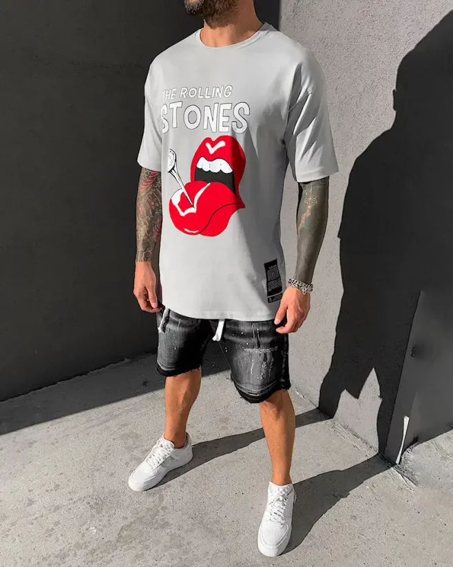 Pánske sivé tričko Black Island Rolling Stones - Veľkosť: XL