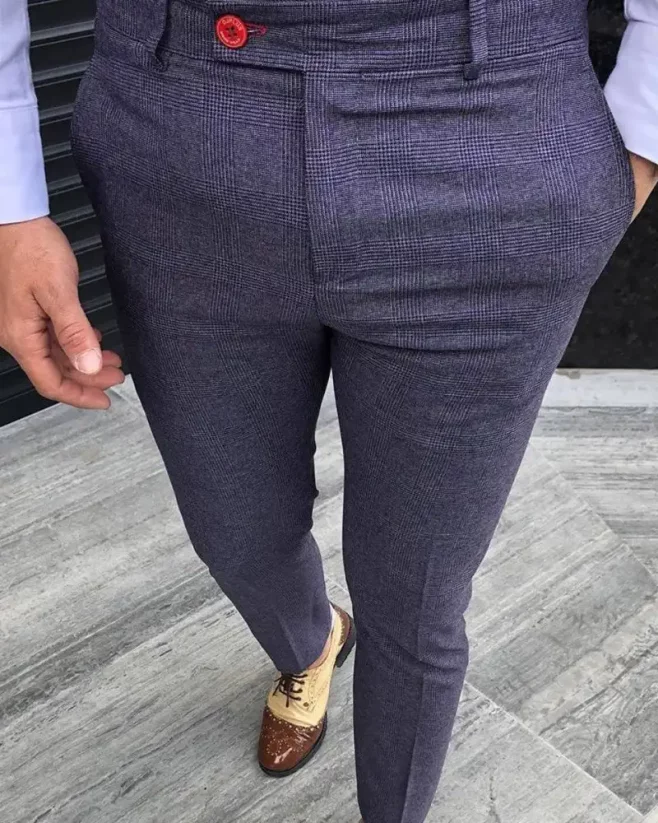 Luxusní pánské kárované kalhoty modré DJPE65 Exclusive