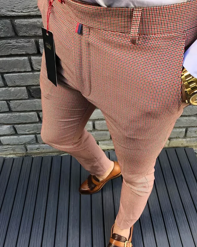 Luxusní pánské kalhoty s mikrovzorem červené DJPE26 Exclusive