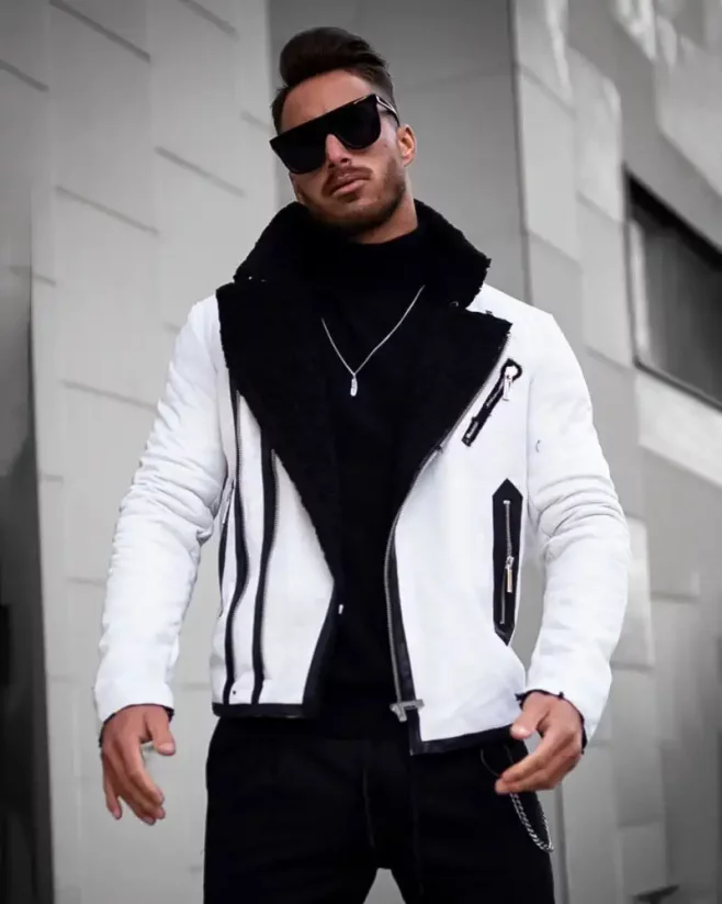 Stylish men's leatherette jacket white OJ Boss