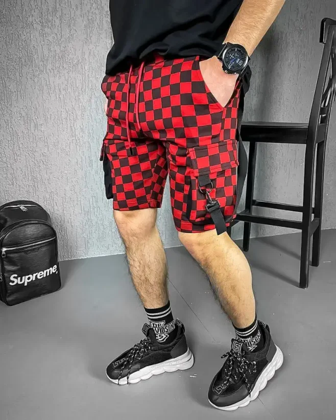Červené pánske kockované teplákové kraťasy G Hate
