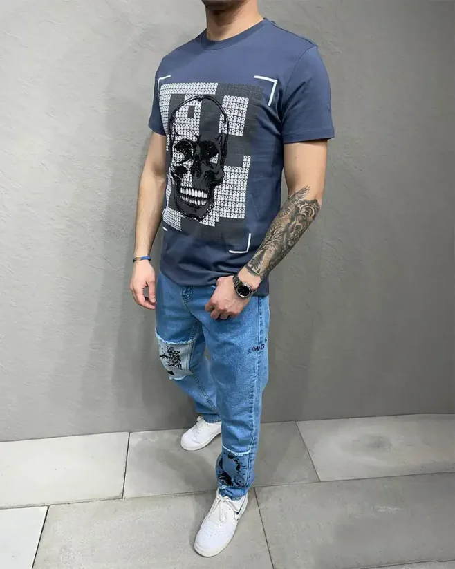 Modré pánské triko 2Y Premium Skull