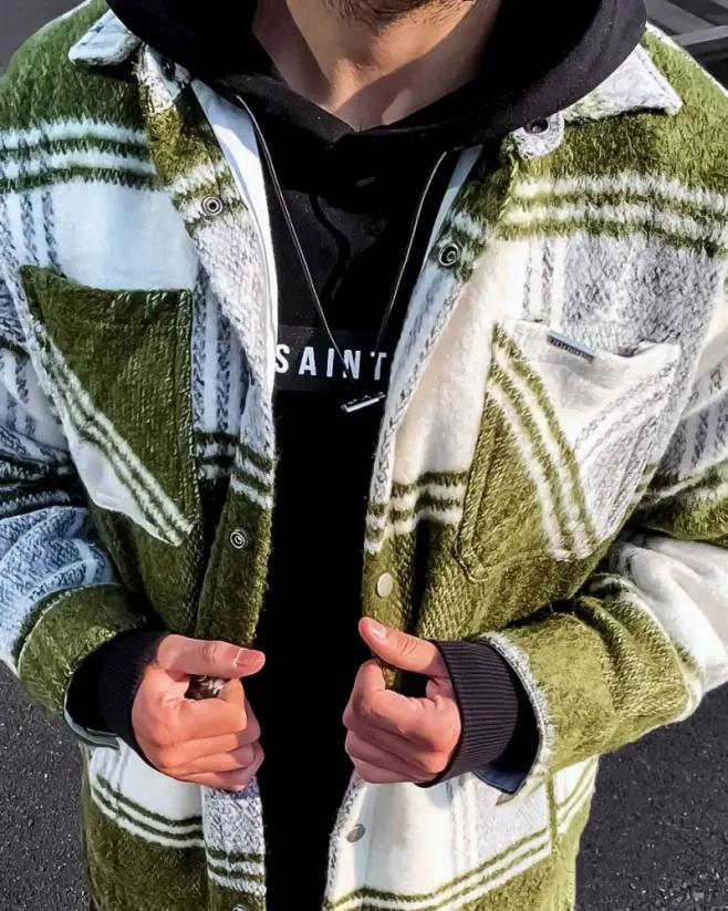 Stylish men's flannel jacket green Black Island
