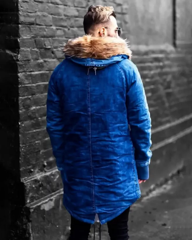Zimná pánska rifľová bunda parka modrá OJ Denim - Veľkosť: XL