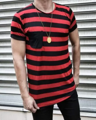 Pánske pruhované tričko s vreckom čierno-červené OT SS