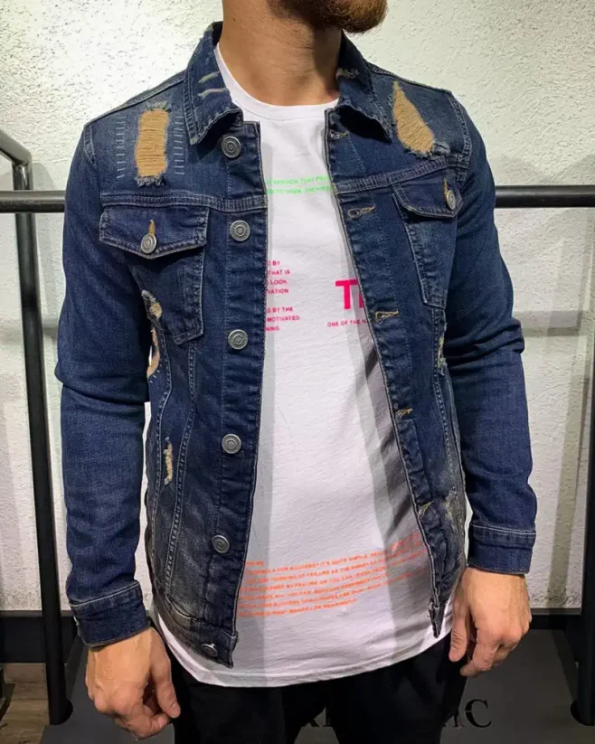 Torn men's denim jacket dark blue DR Feeling