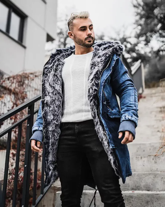 Denim men's winter jacket parka blue OJ Denim - Size: XL