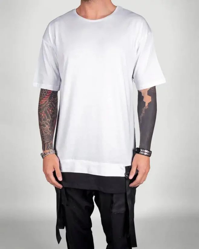 Prodloužené pánské tričko s šlemi BI Liquid bílé - Velikost: XL