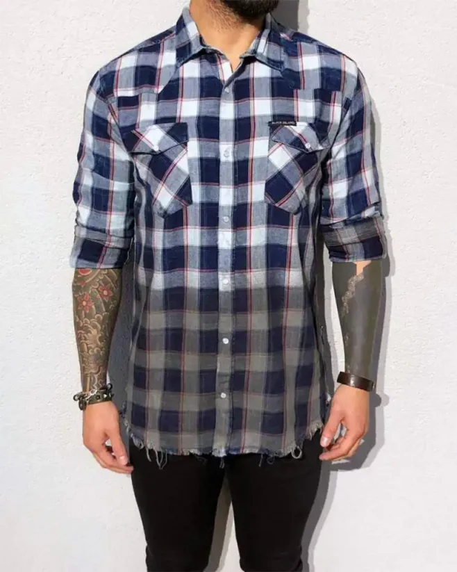 Men's checkered denim shirt blue BI 3014 - Size: S