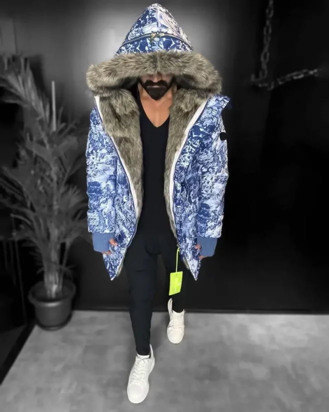 Maskáčová pánská zimní bunda parka modrá OJ Legend
