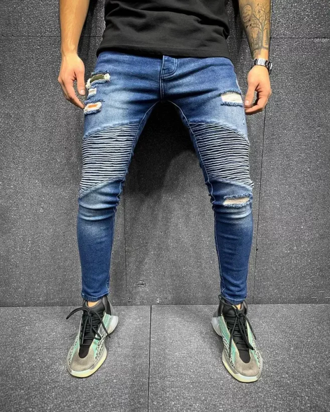 Jedinečné modré pánské džíny 2Y Premium Ribbed - Velikost: 31