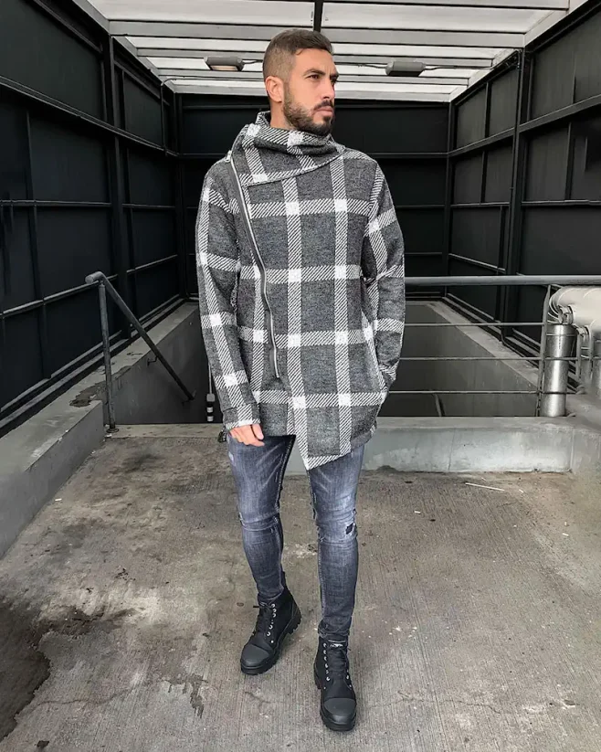 Men's poncho Black Island gray