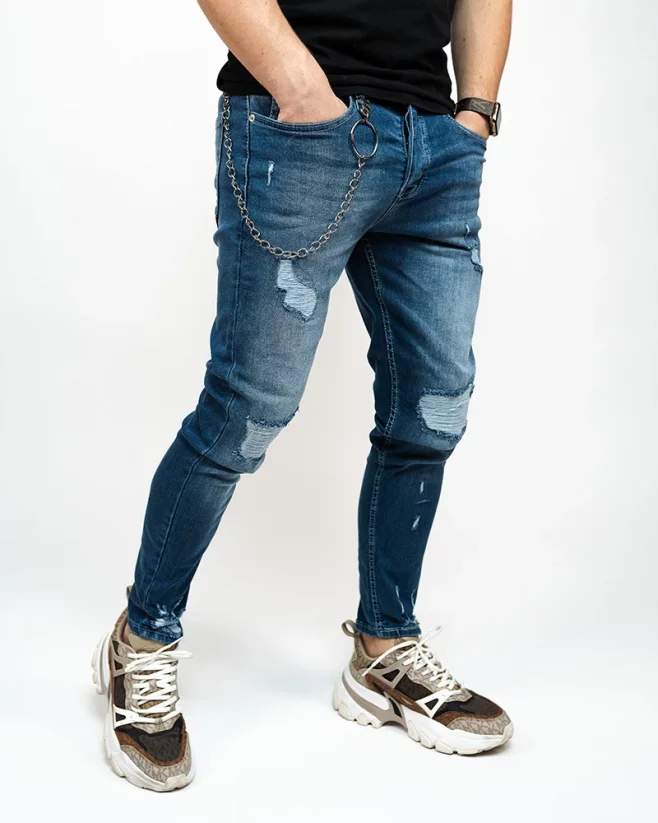 Modré pánské roztrhané džíny Body - Velikost: 32
