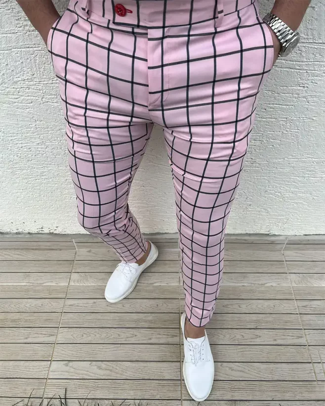 Luxury men's checkered pants růžová DJPE24 Exclusive
