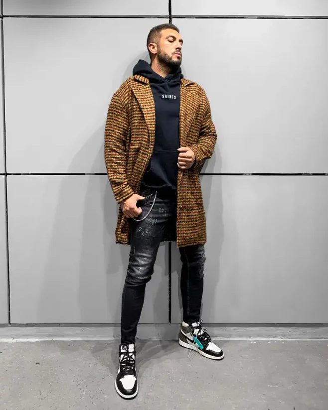 Men's flannel long jacket Black Island - Size: M