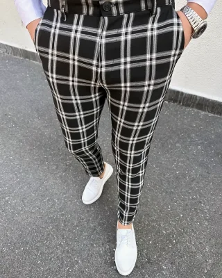 Elegant men's checked trousers black DJP77