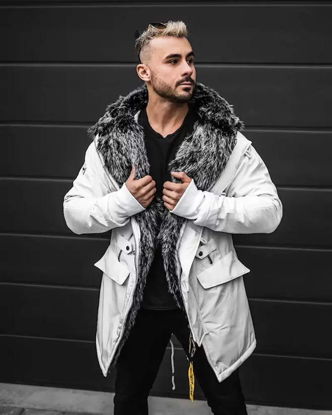 Stylish men's winter jacket white OJ Legend - Size: S