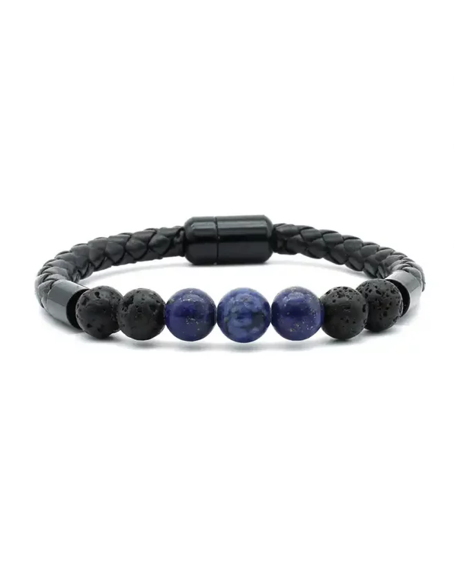 Men's magnetic bracelet with lava and moonstones