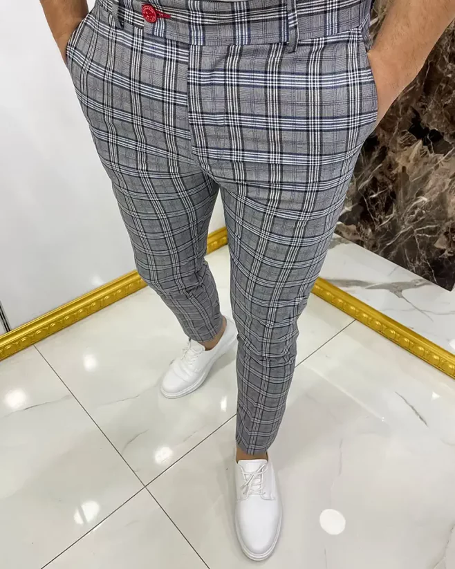Luxusné pánske nohavice sivé DJPE09 Exclusive