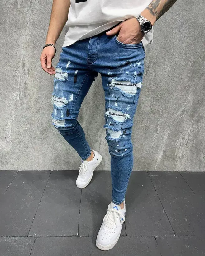 Pánské roztrhané džíny modré 2Y Premium West