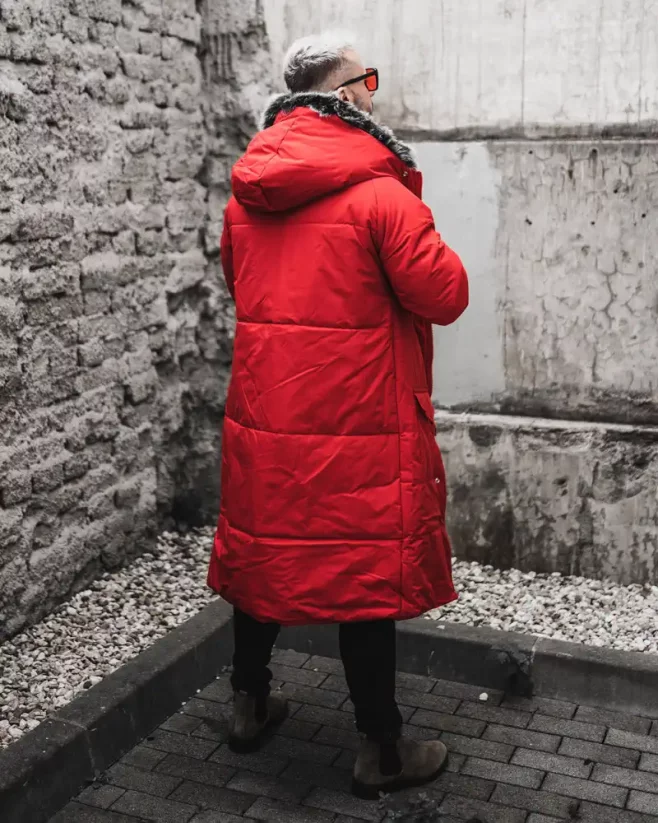 Prodloužená pánská zimní bunda parka červená OJ Stranger - Velikost: S