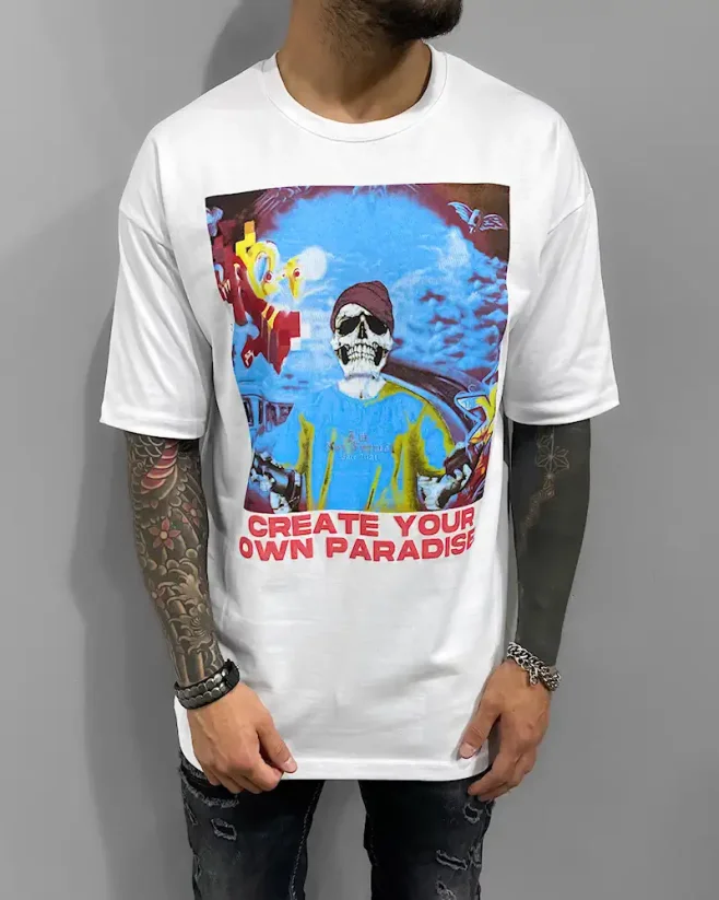 Pánské bílé tričko Black Island Paradise - Velikost: S