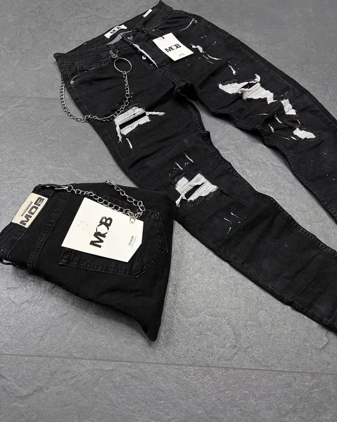 Ripped men's black jeans Level