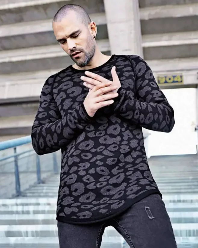 Interesting men's sweater black-gray LAGOS 2391 - Size: L