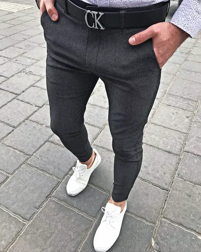 Elegant men's trousers with a pattern black DJP72