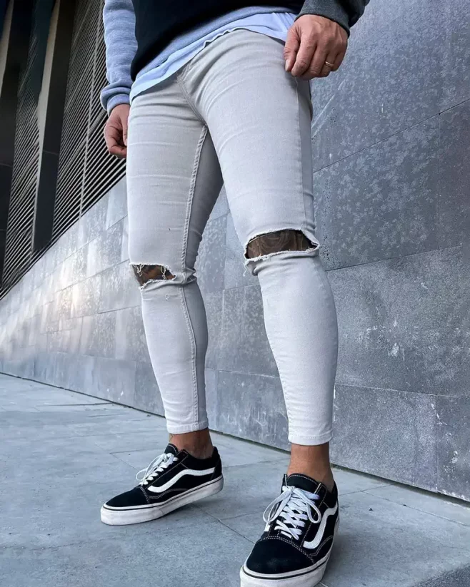 Gray men's torn jeans DP732