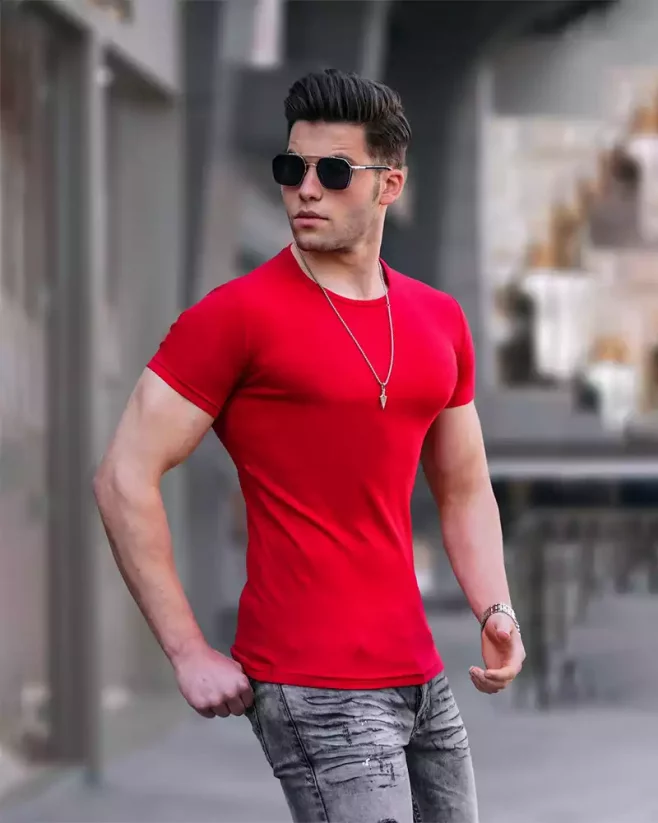 Red men's t-shirt MX Simple - Size: M