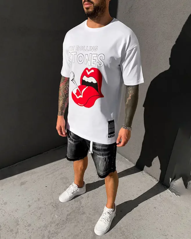 Men's white T-shirt Black Island Rolling Stones - Size: S