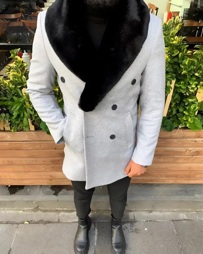Pánsky zimný kabát s kožušinkou sivý George