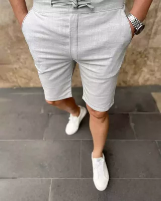 Stylish men's patterned shorts grey DJP04