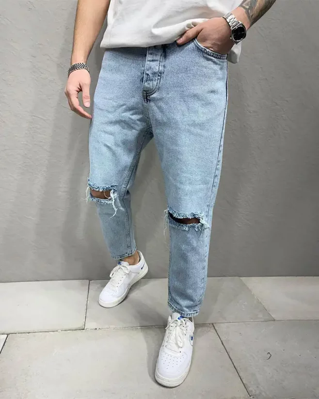 Světle-modré pánské roztrhané džíny 2Y Premium Digital - Velikost: 31