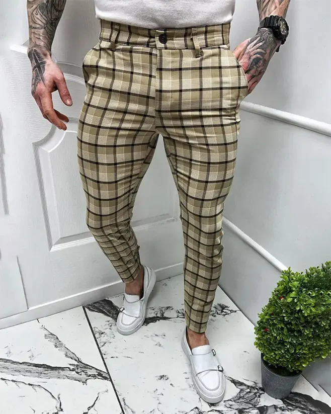 Hnědé pánské elegantní kalhoty DJP50