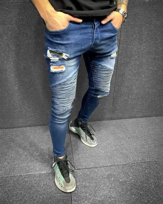 Jedinečné modré pánské džíny 2Y Premium Ribbed - Velikost: 30
