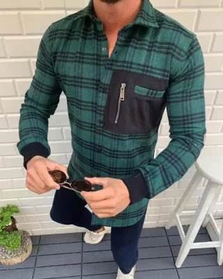 Men's checkered flannel shirt green RX03