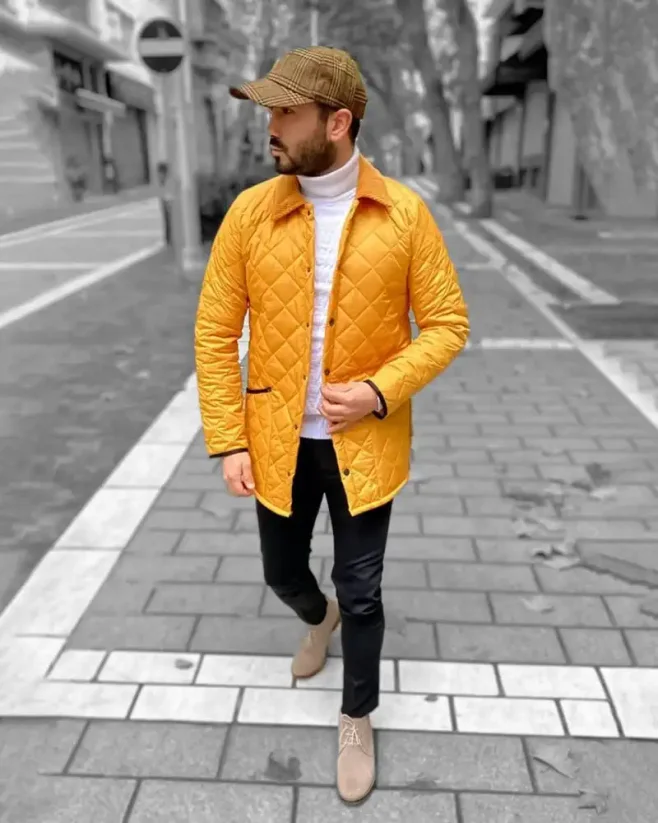 Elegantní pánská přechodná bunda žlutá DJP90