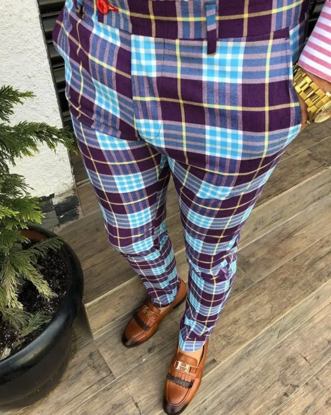 Luxury men's checkered trousers blue DJPE64 Exclusive - Size: 31