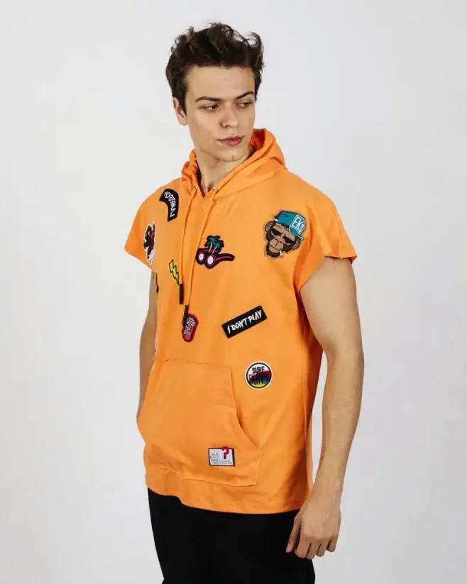 Orange men's t-shirt with hood OX Original - Size: L