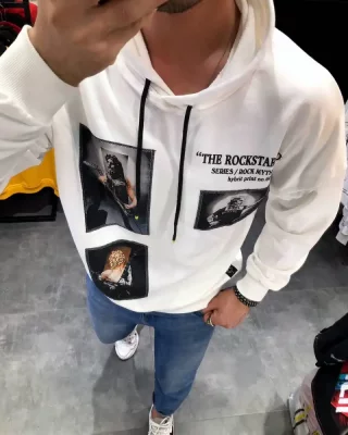 White men's hooded sweatshirt RX Rockstar