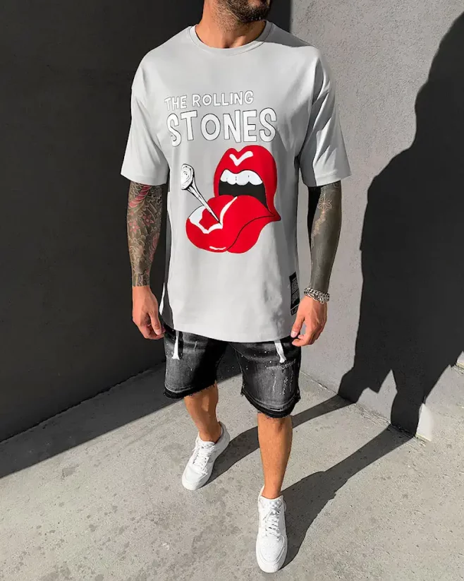 Men's grey T-shirt Black Island Rolling Stones - Size: XL