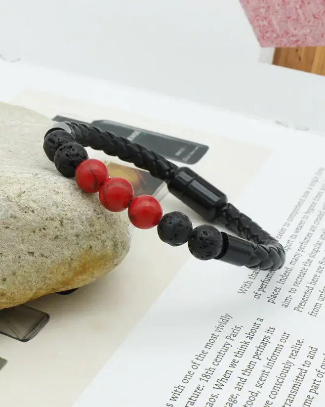 Pánský magnetický náramek s lávovými kameny a kameny z jadeitu