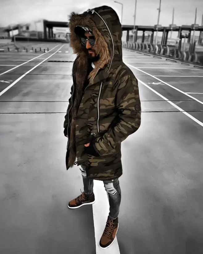 Maskáčová pánska zimná bunda parka zelená OJ Legend - Veľkosť: S