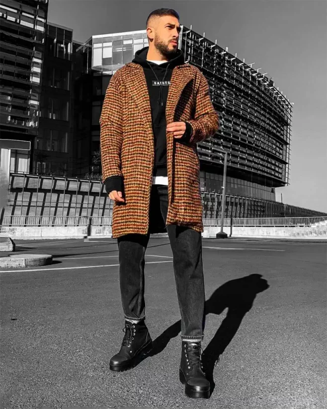 Men's flannel long jacket Black Island - Size: M