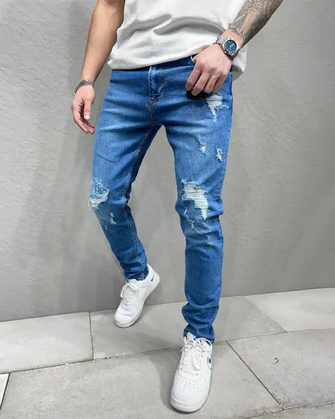 Roztrhané modré pánské džíny 2Y Premium Twitch - Velikost: 30