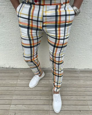 Luxury men's checkered pants bílé DJPE21 Exclusive