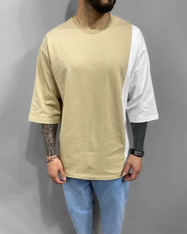 Men's beige T-shirt Black Island Double - Size: M