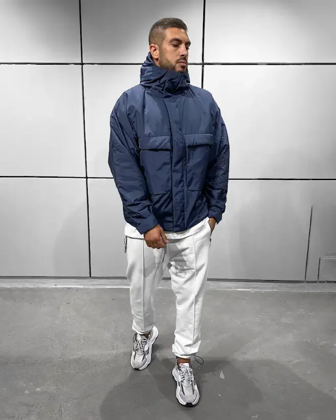 Men's puffer winter bomber jacket Black Island blue - Size: M